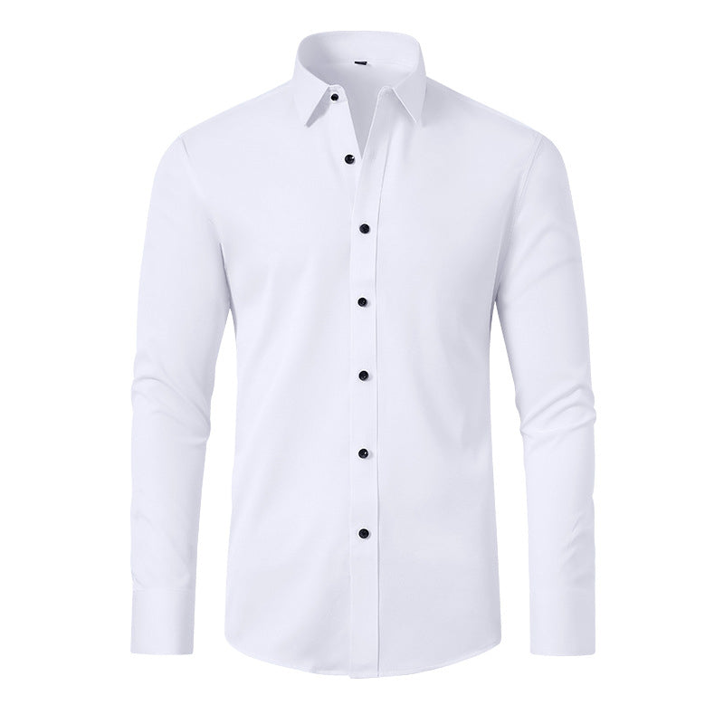 Camisa de vestir elástica para hombre de manga larga sin plancha corte regular
